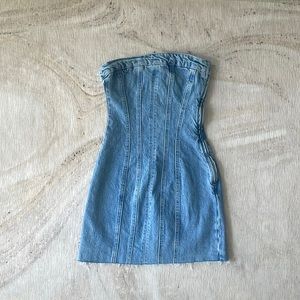 Denim blue strapless dress